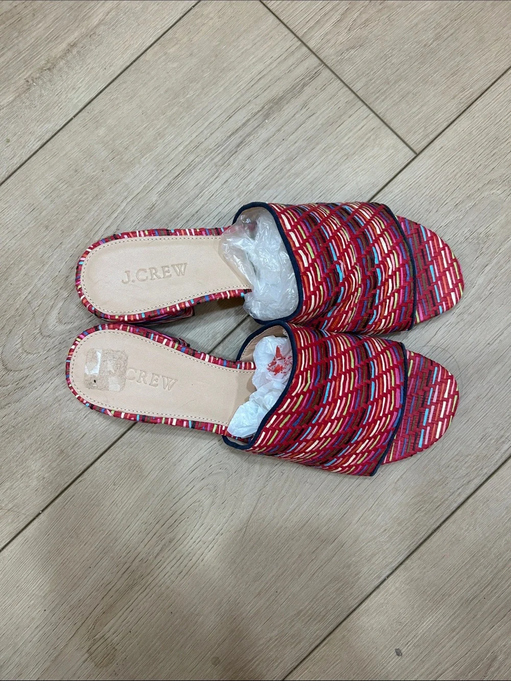 NWOT J. Crew Rainbow Raffia Mules Size 8